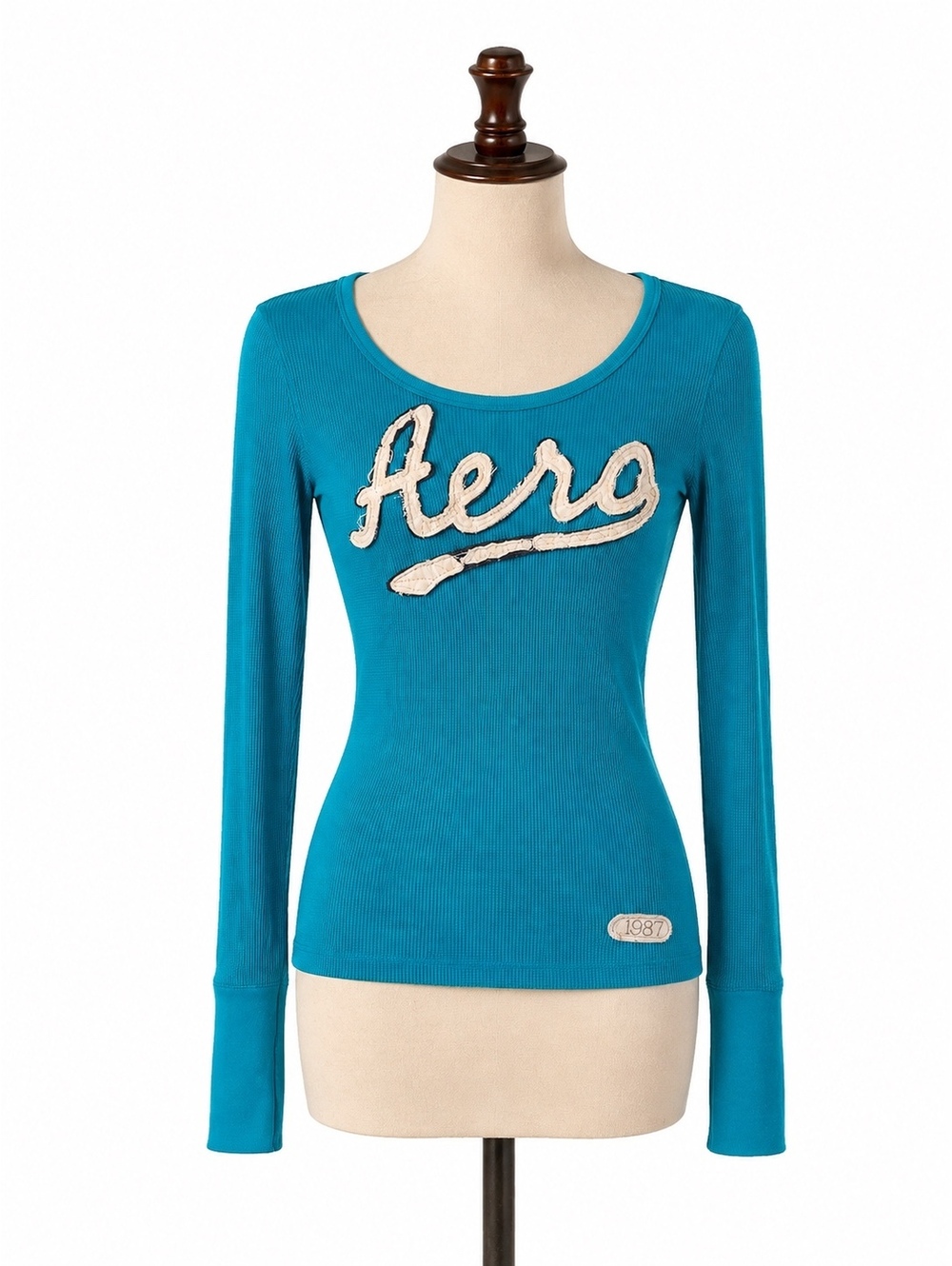 Aéropostale Y2K Teal Thermal Top Juniors S Long Sleeve 2000s Waffle Knit